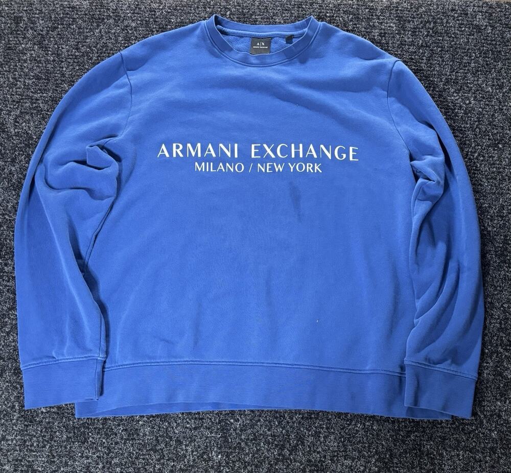 Armani Exchange Men's XXL Blue Logo Graphic Print Crew Neck Pullover Sweatshirt